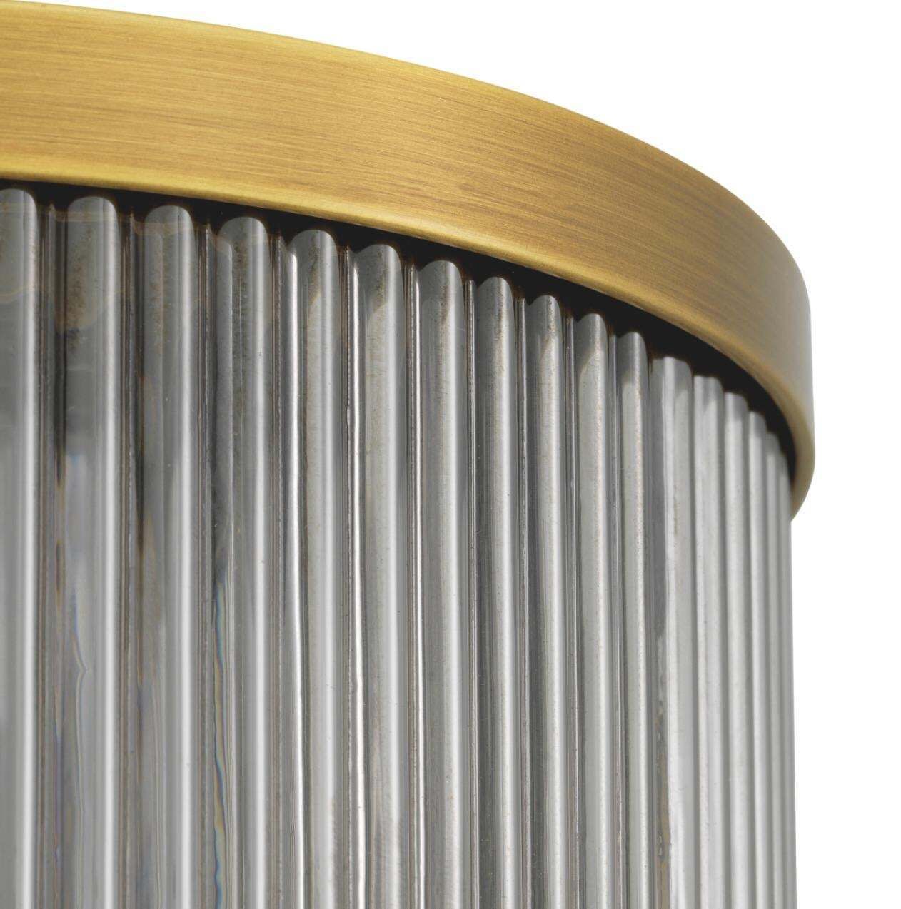 Lighting Pair Of Wall Lamps In Metal With Antique Brass Finish And Smoked Glass photo