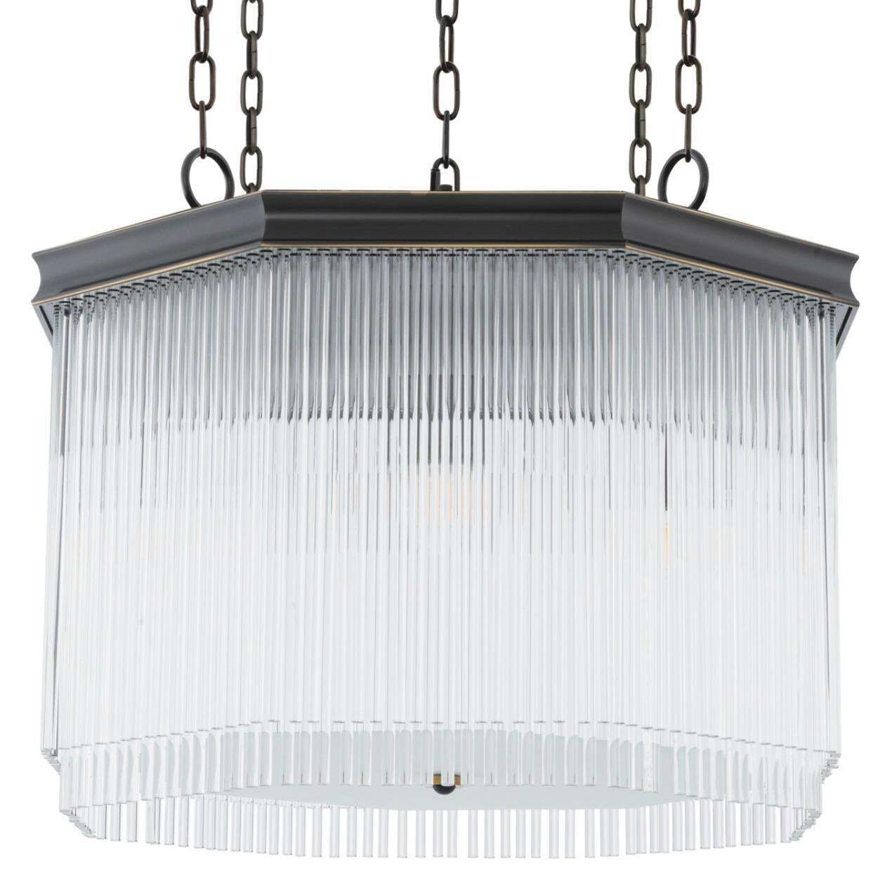 Chandelier In Bronze Finish Metal And Clear Glass, Art Deco Contemporary Style photo Lighting