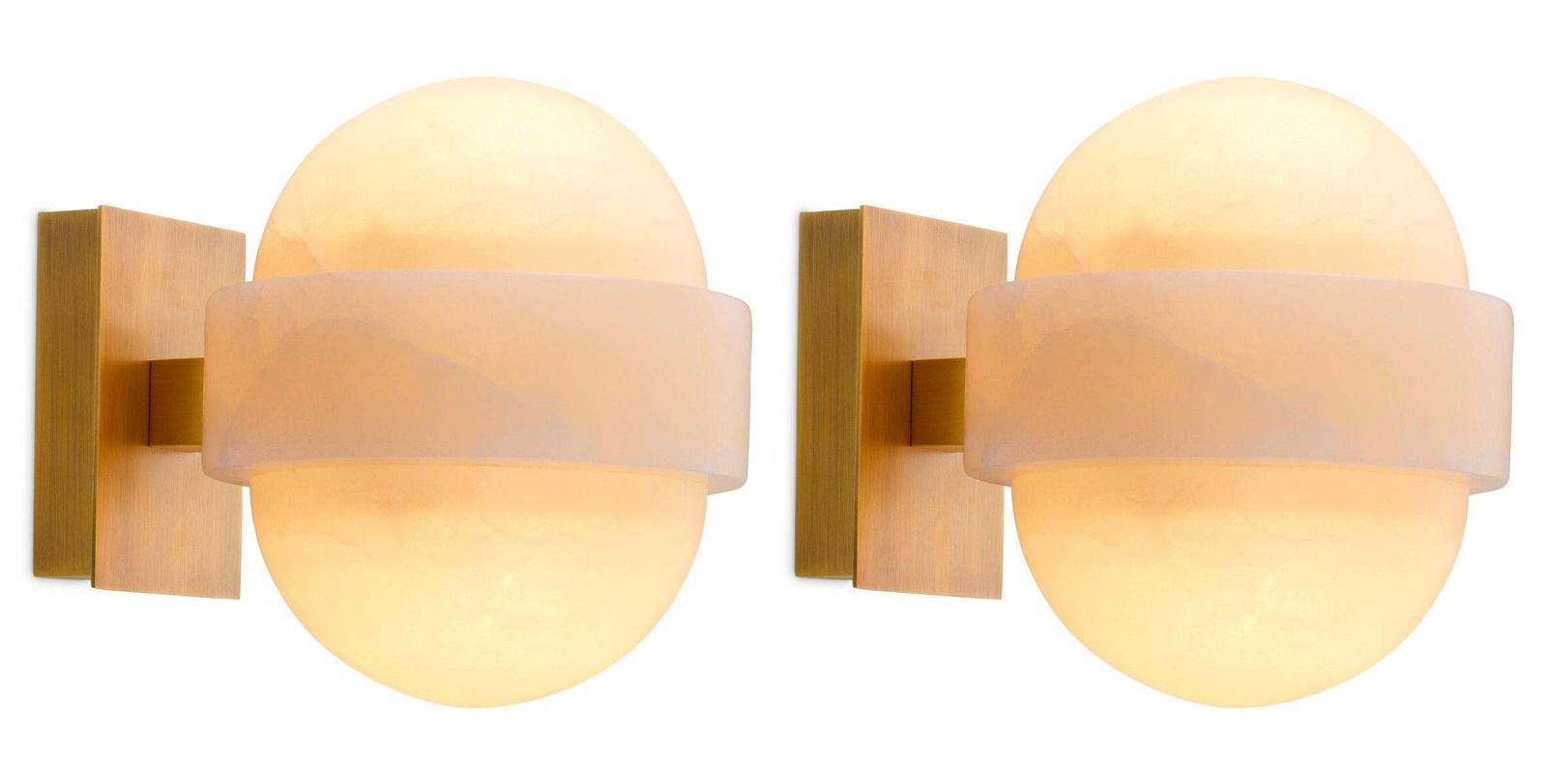 Set Of Two Brass And Natural Alabaster Wall Lamps photo 2254.0