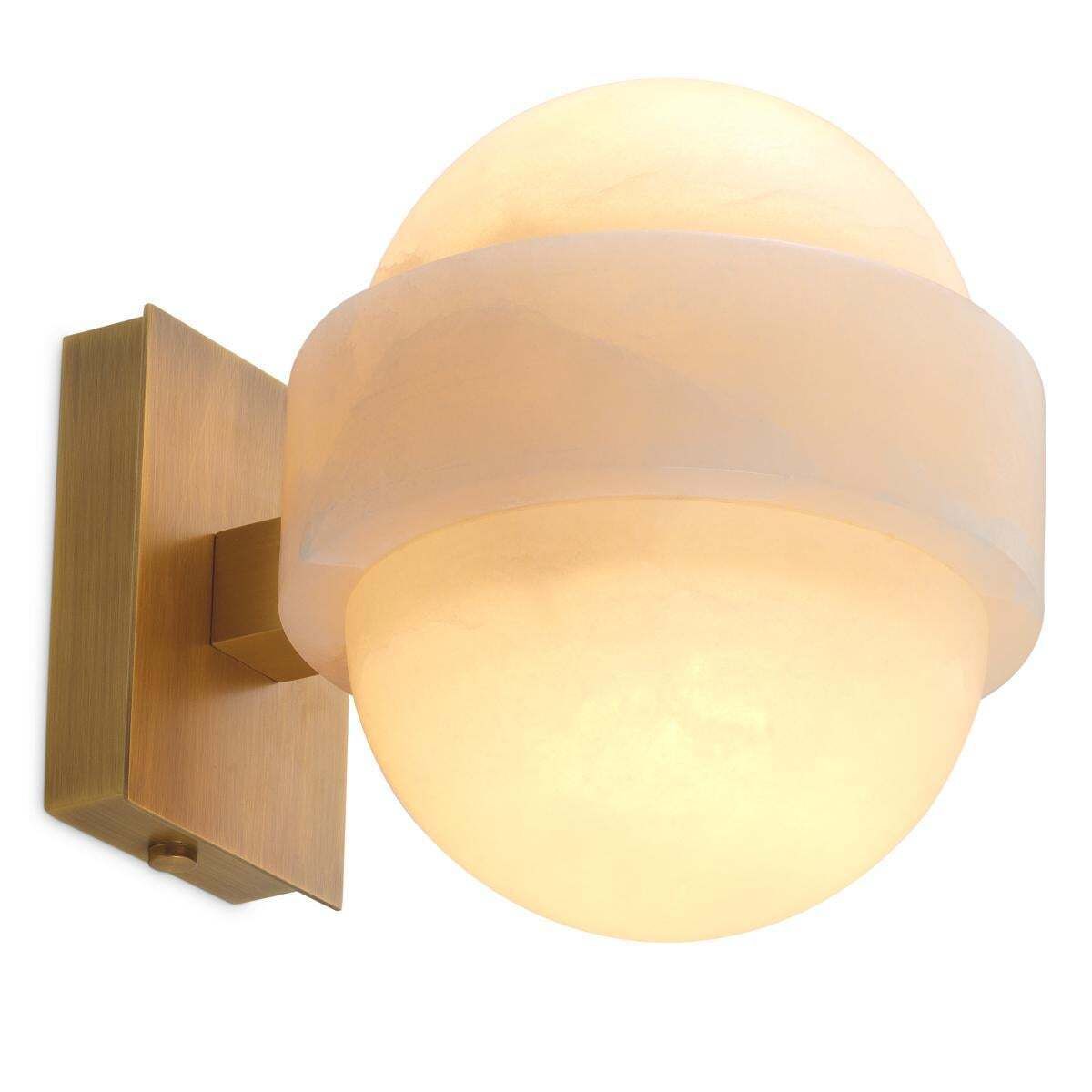 photo for sale Set Of Two Brass And Natural Alabaster Wall Lamps