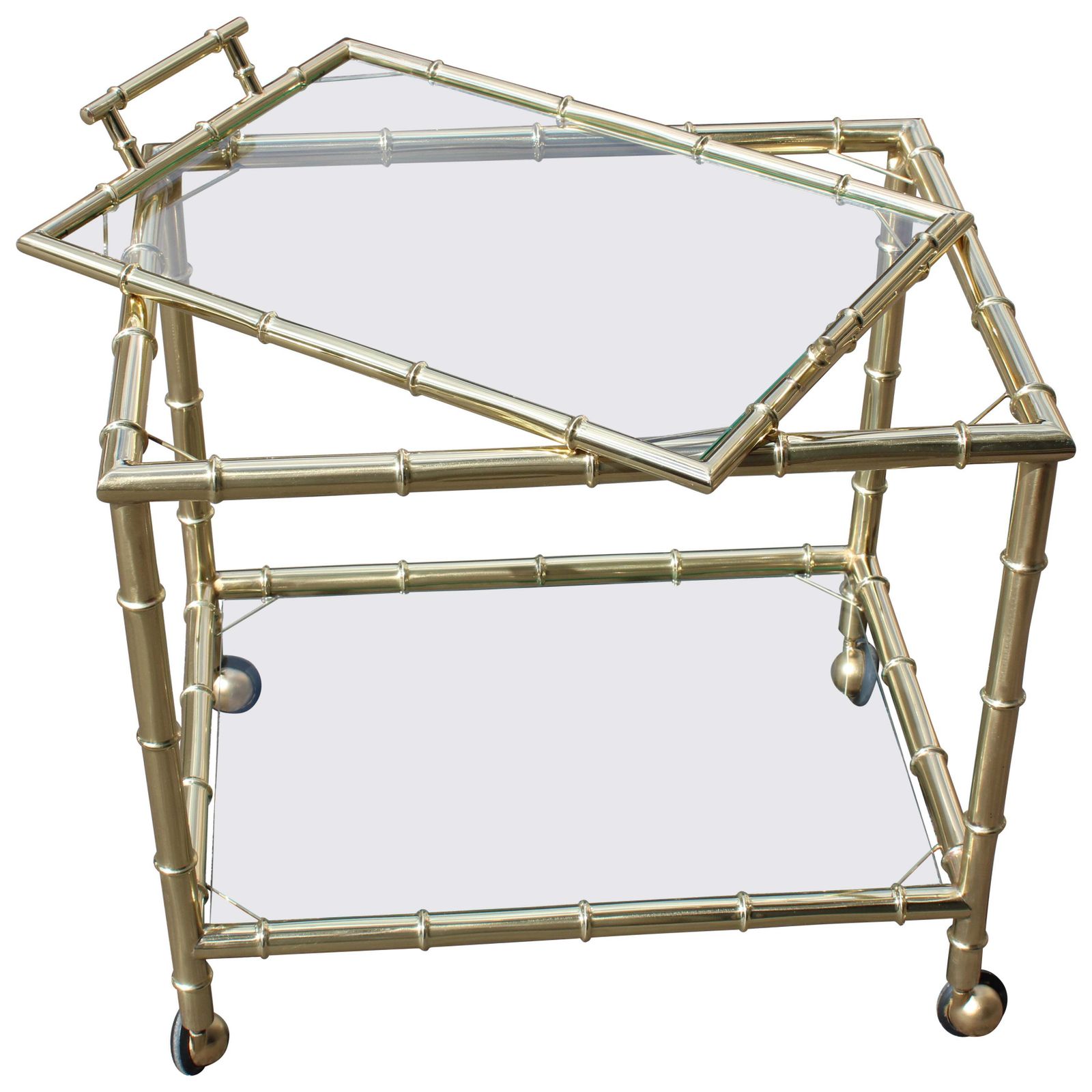 Bar Trolley Pull Out Tray Brass Shaped Bamboo Bar Trolley 1970 Italy