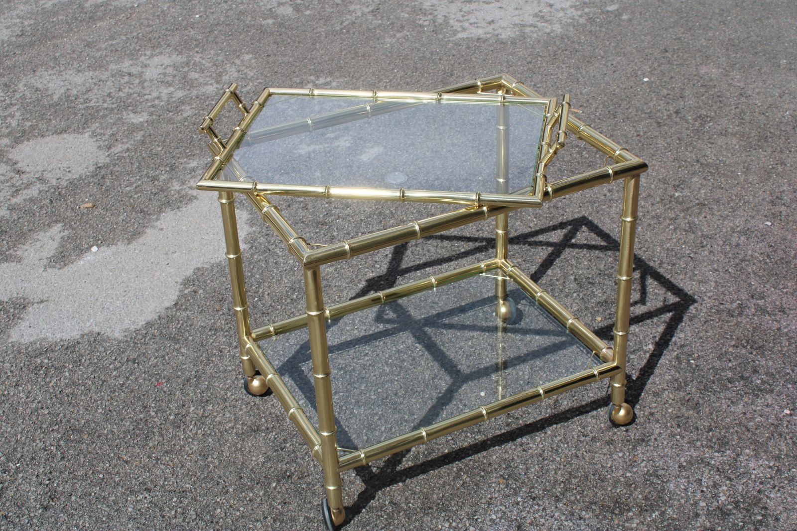 Bar Trolley Pull Out Tray Brass Shaped Bamboo Bar Trolley 1970 Italy photo vinterior