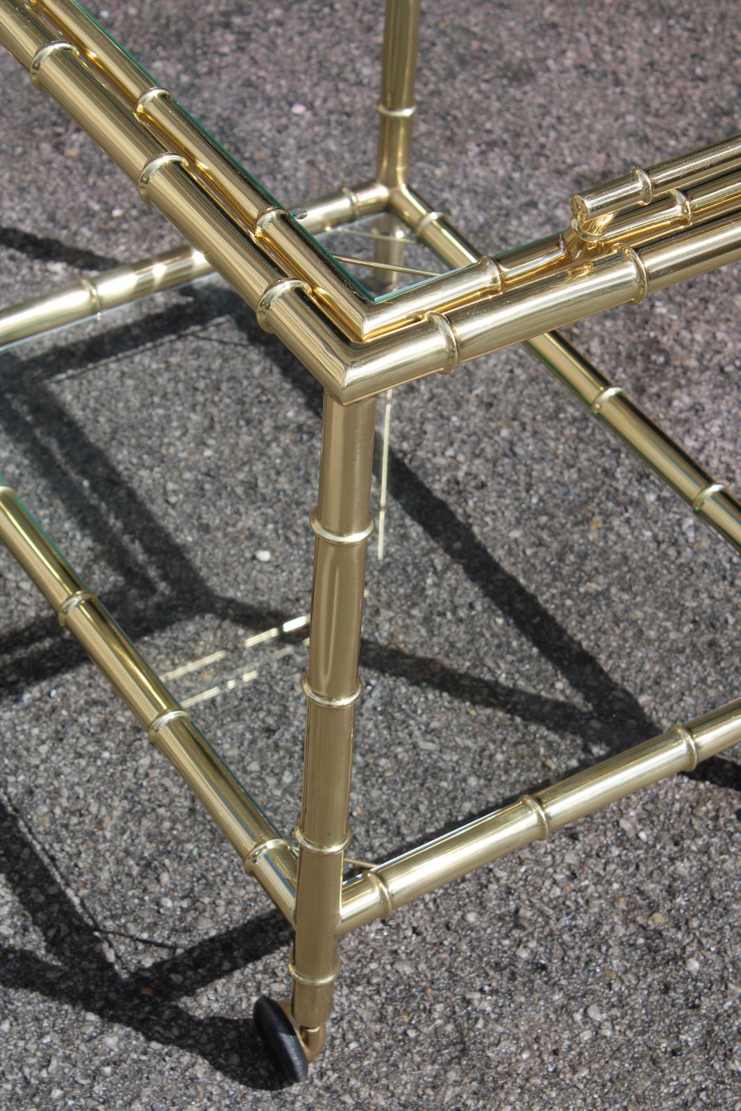 photo furniture Bar Trolley Pull Out Tray Brass Shaped Bamboo Bar Trolley 1970 Italy
