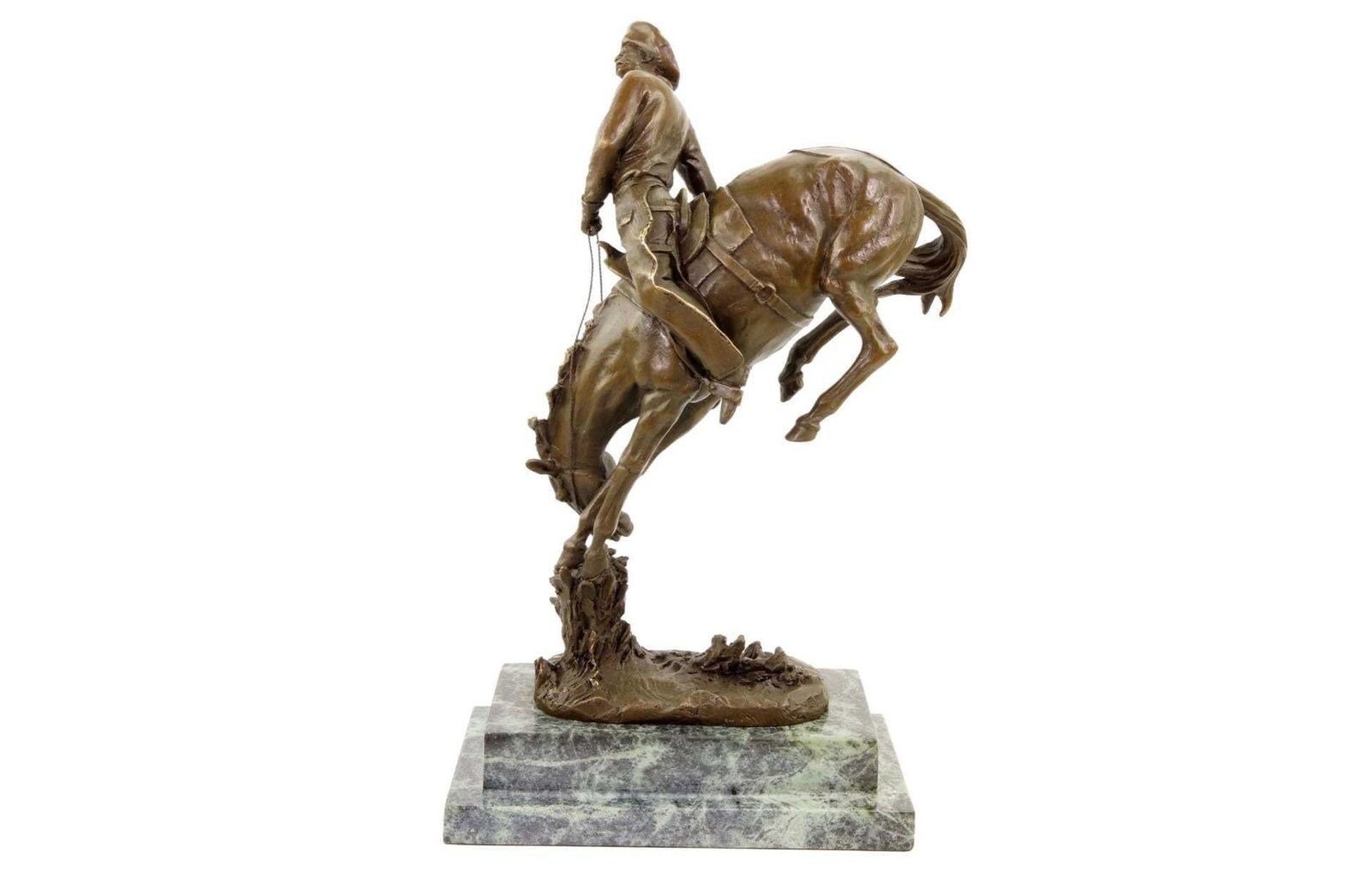 Western Bronze Cowboy On Horse Sculpture, 20th Century photo Art