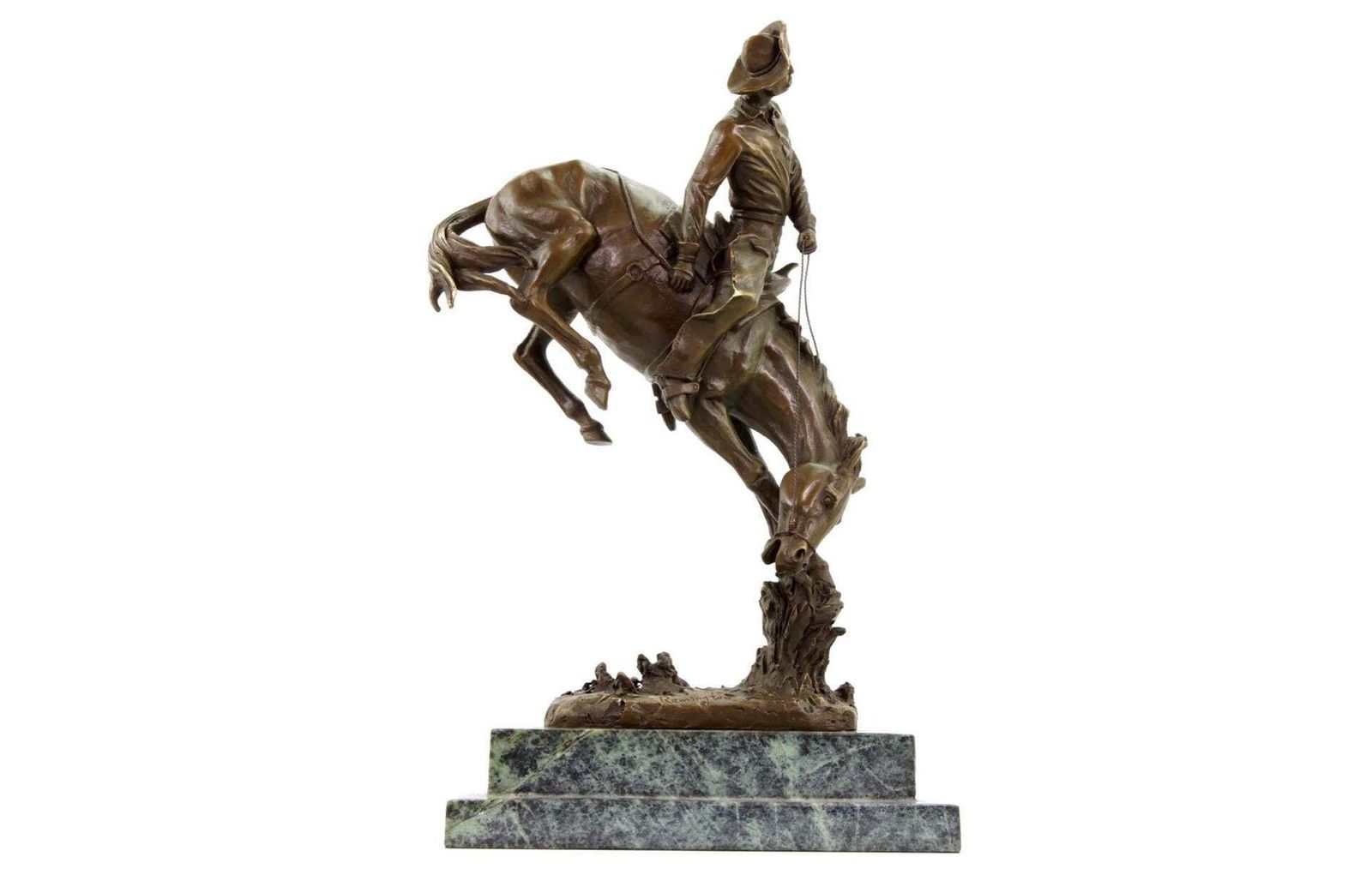 Western Bronze Cowboy On Horse Sculpture, 20th Century photo buy