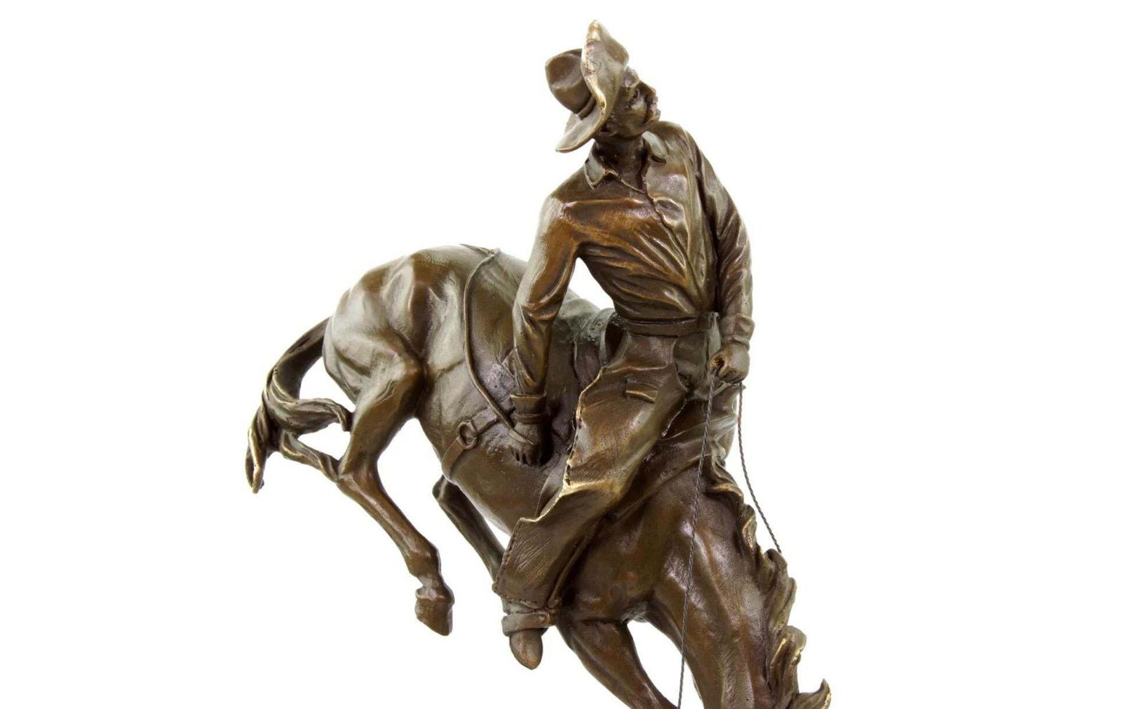 photo furniture Western Bronze Cowboy On Horse Sculpture, 20th Century