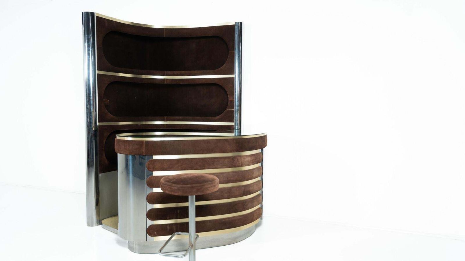 photo buy Mid Century Modern Suede Bar By Willy Rizzo, Italy, 1970s
