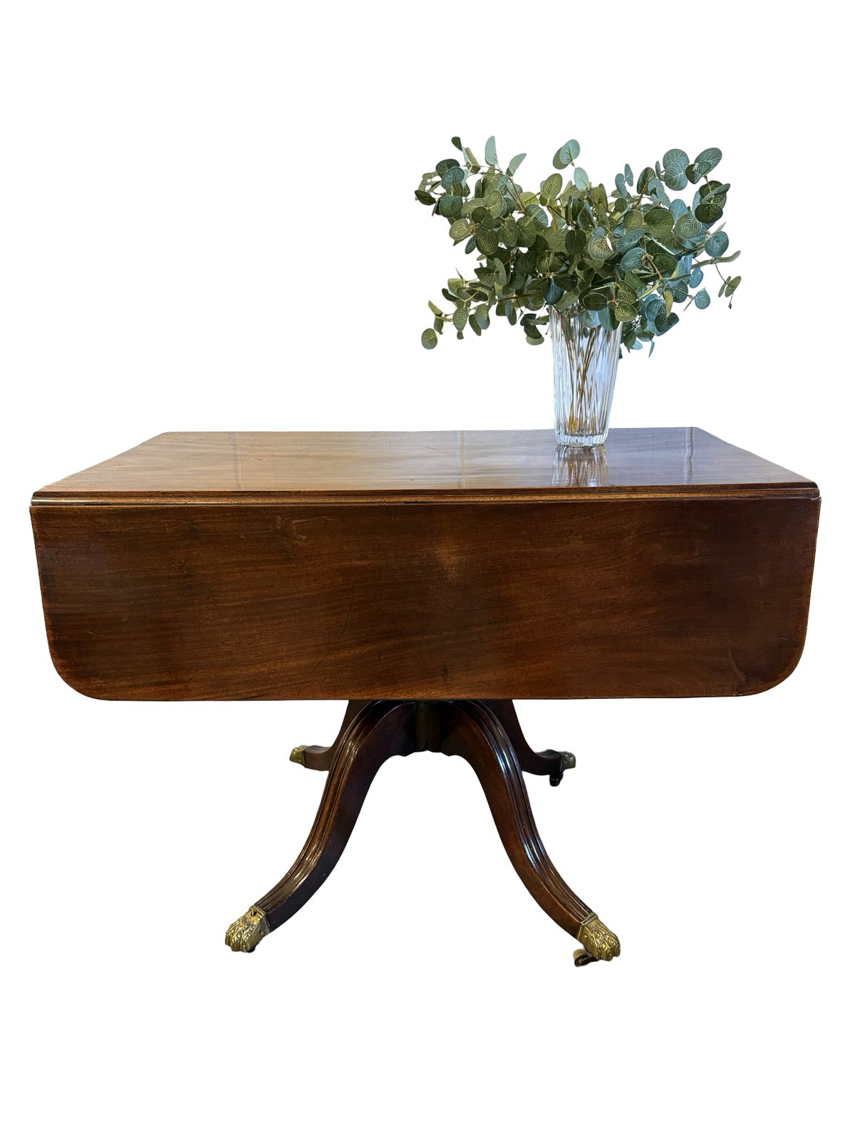 Regency Mahogany Sofa Table With Fitted Drawer On A Turned Column & Reed Legs Brass Paw Feet photo furniture