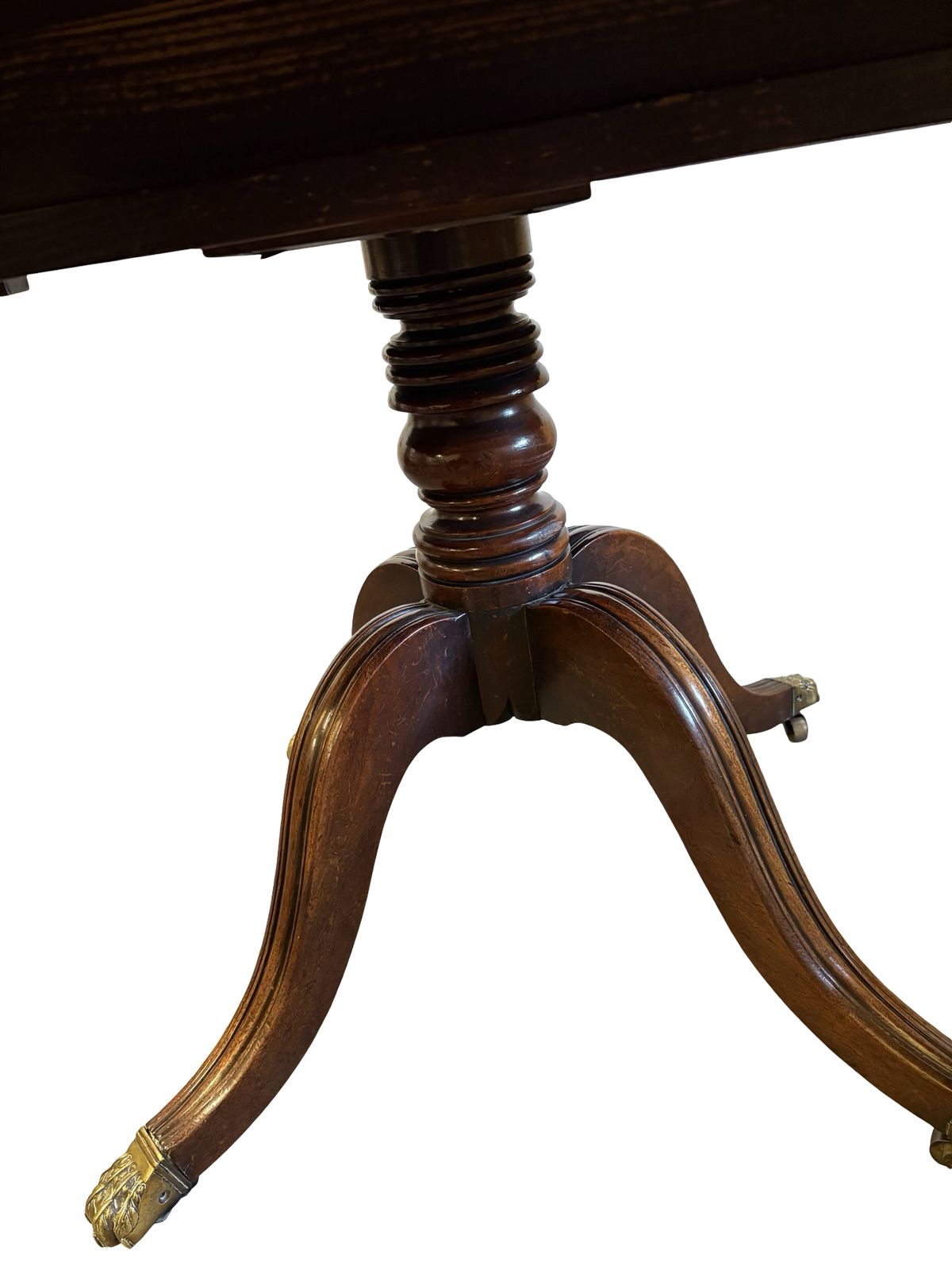 Regency Mahogany Sofa Table With Fitted Drawer On A Turned Column & Reed Legs Brass Paw Feet photo vinterior
