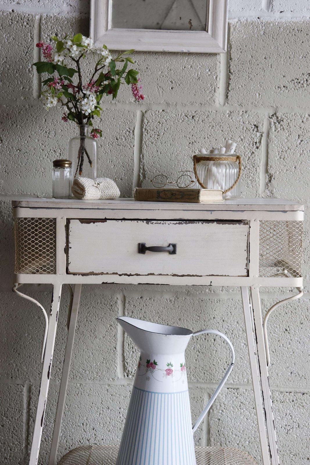 Vintage White Painted French Industrial Bedside Or Bathroom Cabinet photo furniture