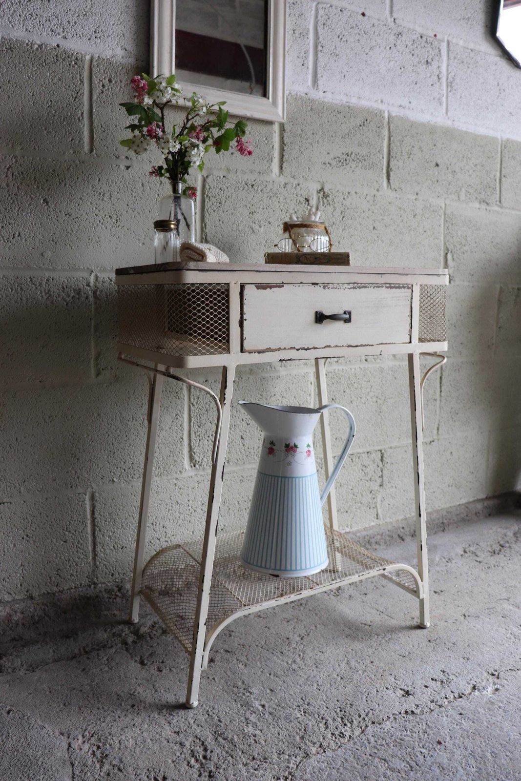 Vintage White Painted French Industrial Bedside Or Bathroom Cabinet photo for sale