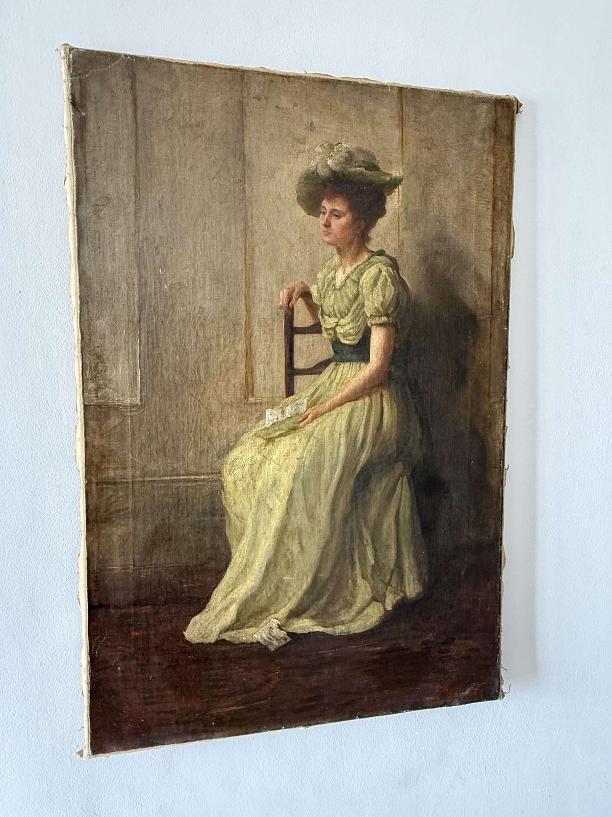 Late 19th Century French Oil On Canvas Painting Of A Lady In A Dress photo furniture