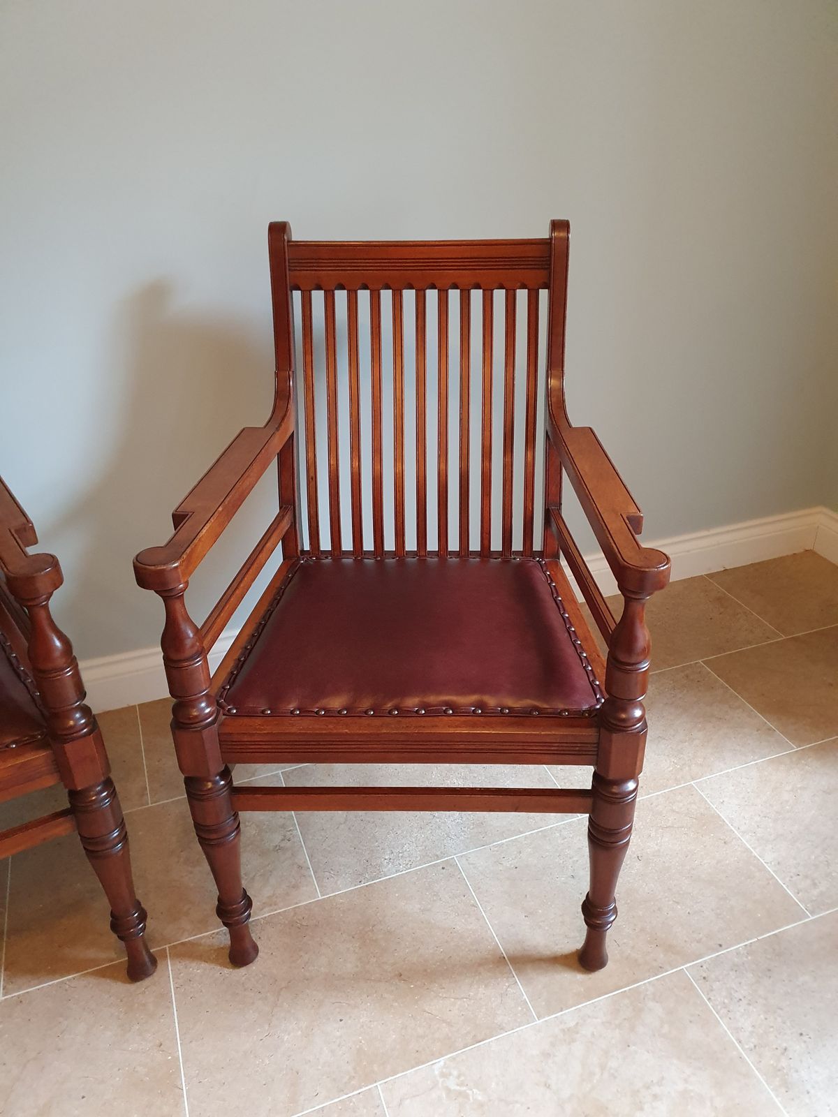 Pair Of Late 19th Century Walnut Chairs With Leather Seats photo for sale