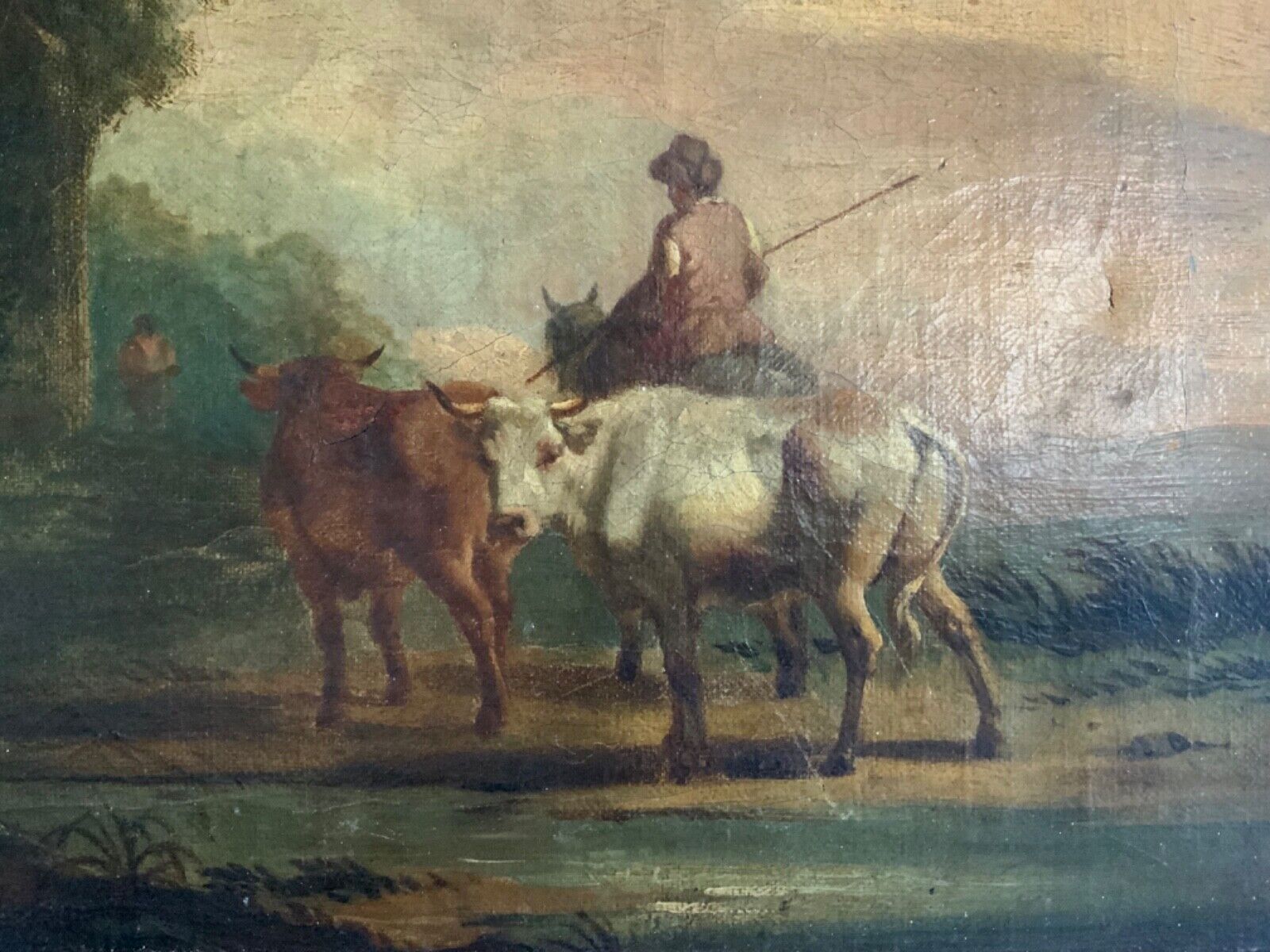 Antique Duch Old Master Oil On Canvas Cattle And Rural Ruins 18th 19th Century photo 1201.0