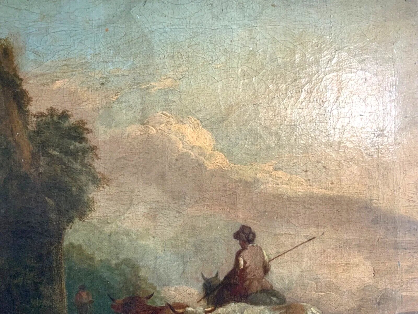 Antique Duch Old Master Oil On Canvas Cattle And Rural Ruins 18th 19th Century photo vinterior