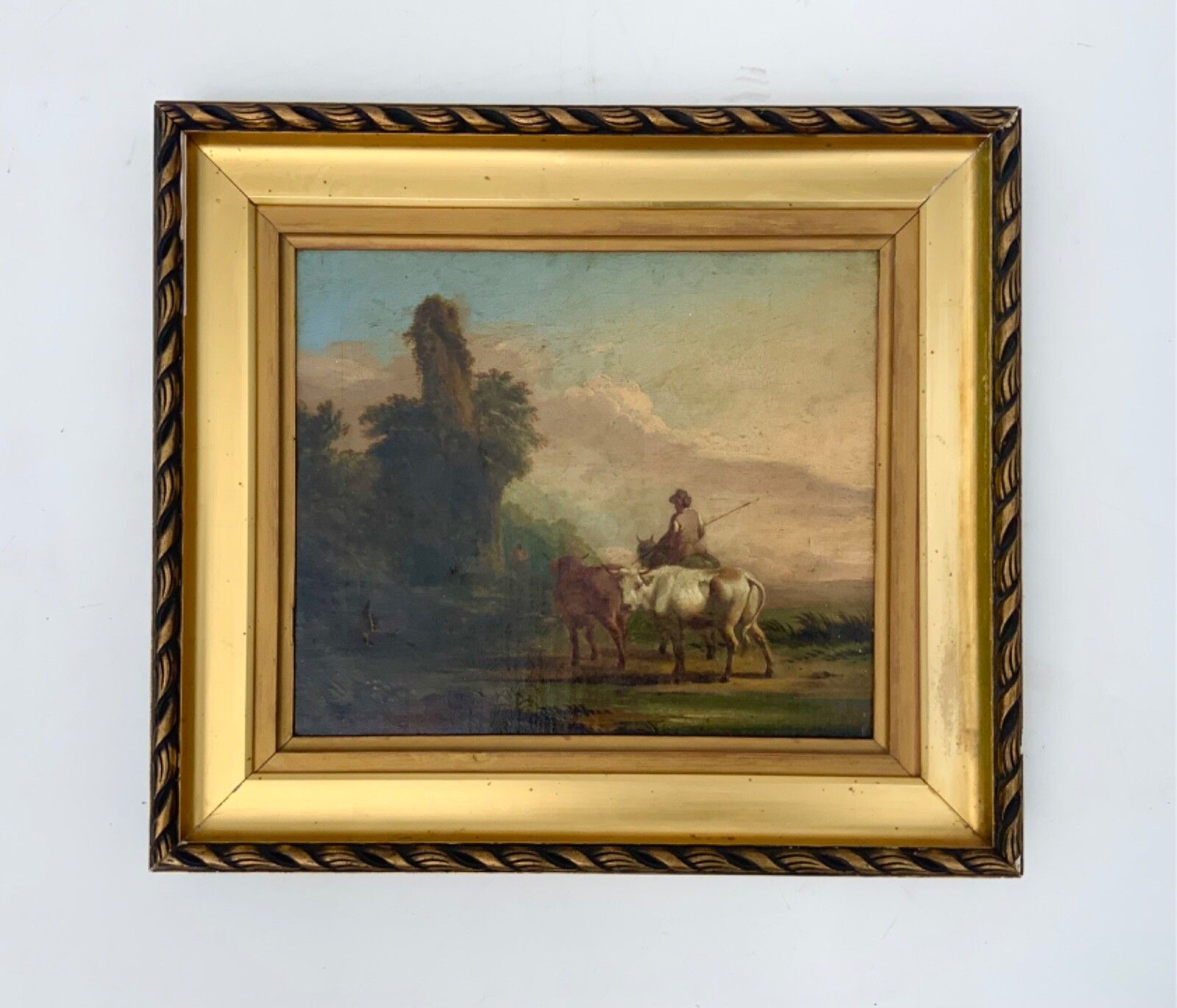 photo for sale Antique Duch Old Master Oil On Canvas Cattle And Rural Ruins 18th 19th Century