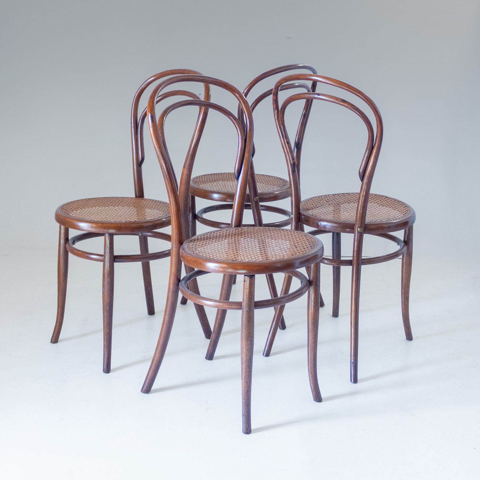 1900s Set Of Four Bentwood And Cane Dining Chairs By Josef Hoffmann, Labeled