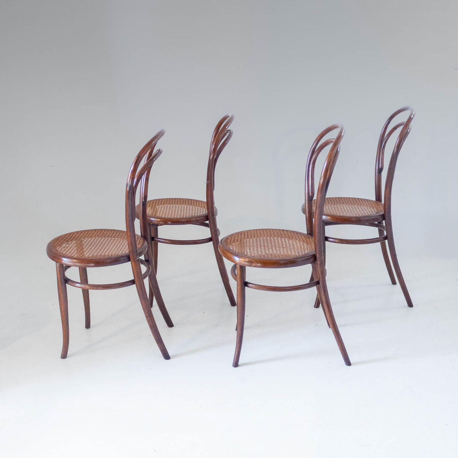 1900s Set Of Four Bentwood And Cane Dining Chairs By Josef Hoffmann, Labeled photo for sale