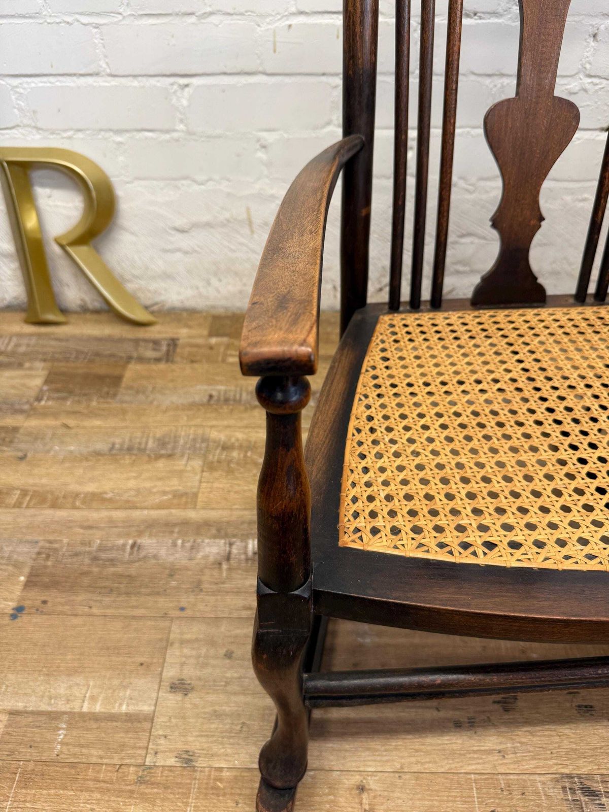 Antique Edwardian Rocking Chair, Cane Seat, Arts & Crafts Armchair, Vintage Spindle Back, Low Seat photo vinterior