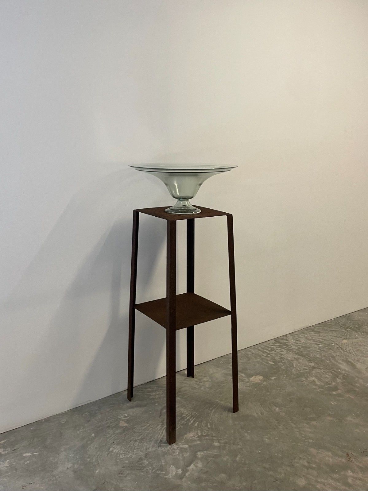 Vintage Circa 1970s Mid Century Weathered Steel Pedestal Display Stand