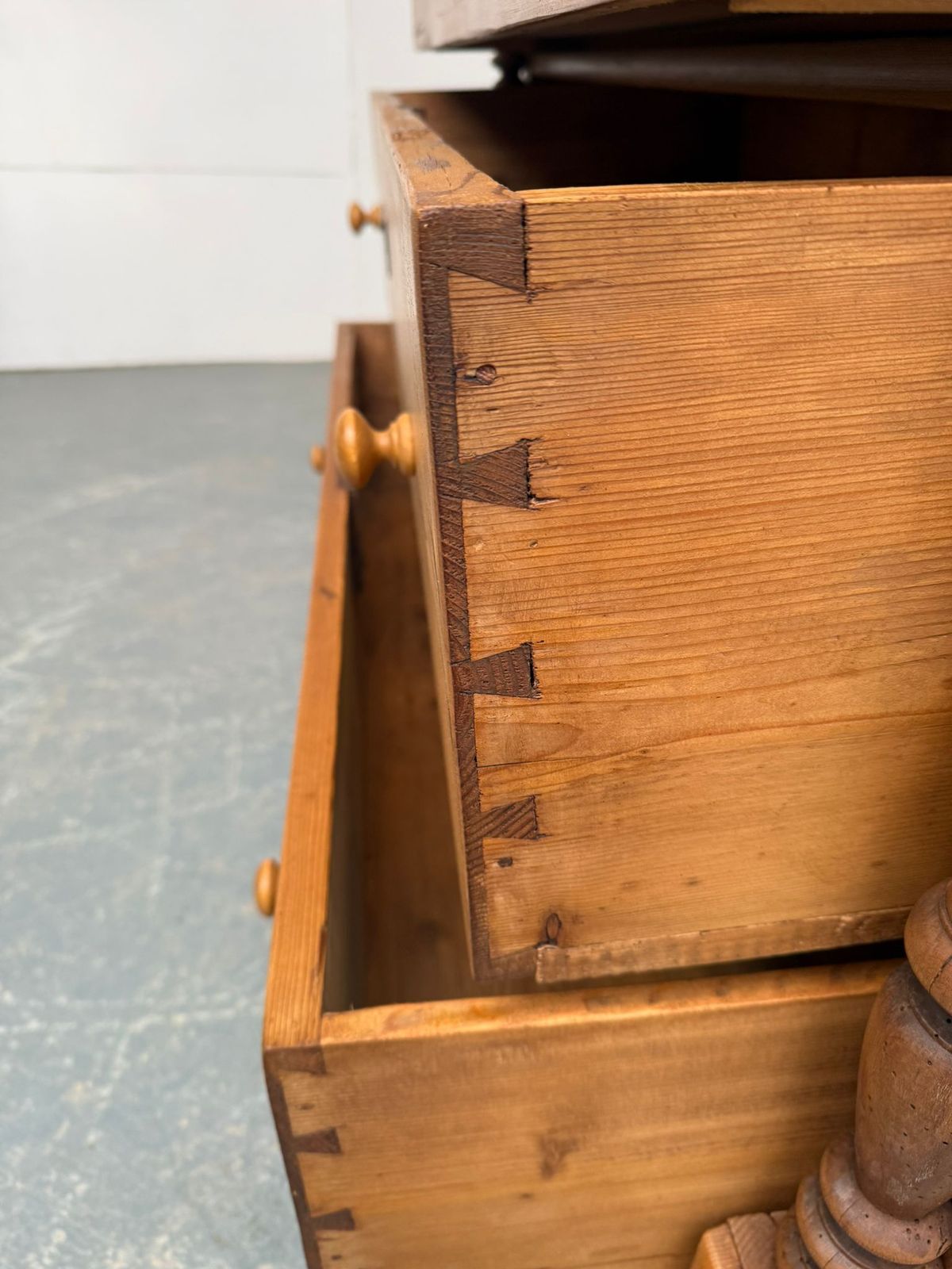 An Original Antique Pine Columned Hungarian Waxed 5 Drawer Chest Of Drawers photo vintage