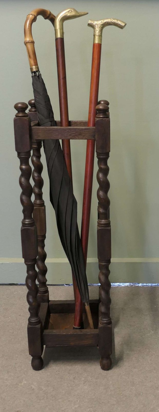 A 19th Century Oak Barley Twist Stick Stand Or Umbrella Hall Stand photo for sale