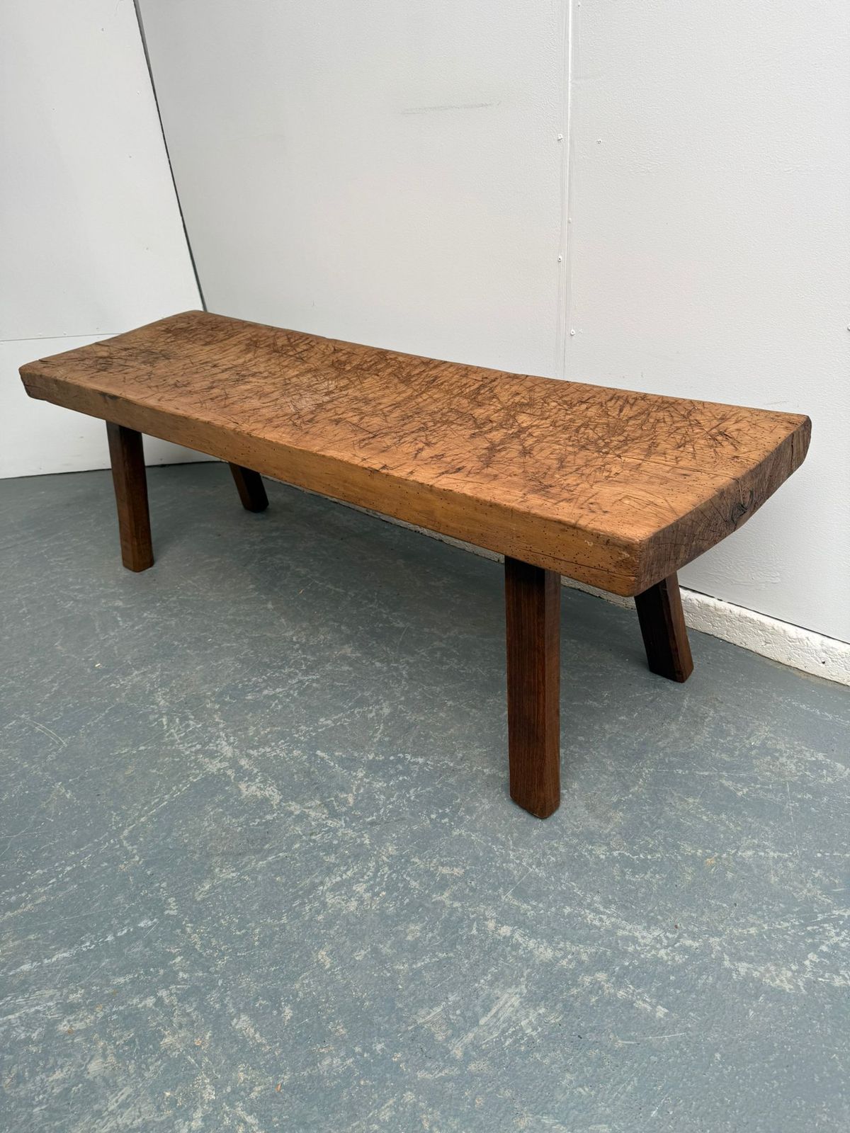 A Small Shallow Hungarian Antique Oak/Hardwood Pig Bench 156cm
