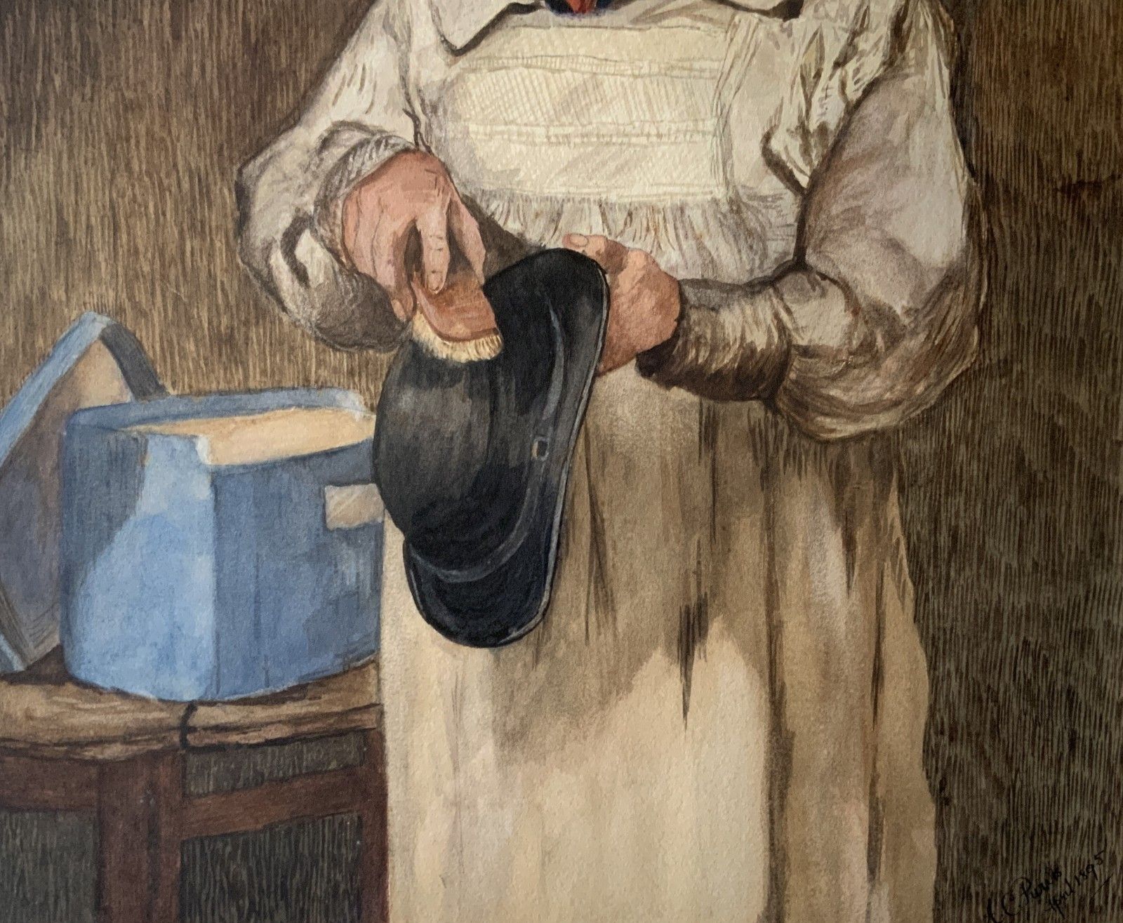 'His Sunday Best' Original Victorian Genre Portrait Watercolour Painting C. 1895 photo vintage
