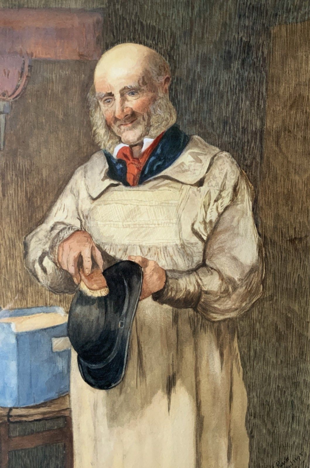 photo furniture 'His Sunday Best' Original Victorian Genre Portrait Watercolour Painting C. 1895