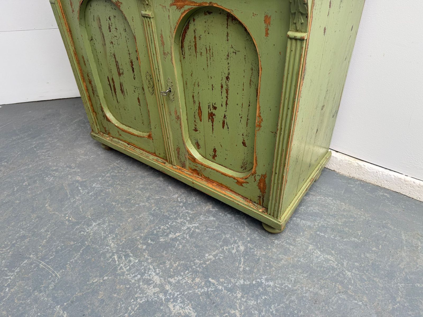 A Pretty Originally Painted Hungarian Light Green 2 Door Shallow Dresser Base photo for sale