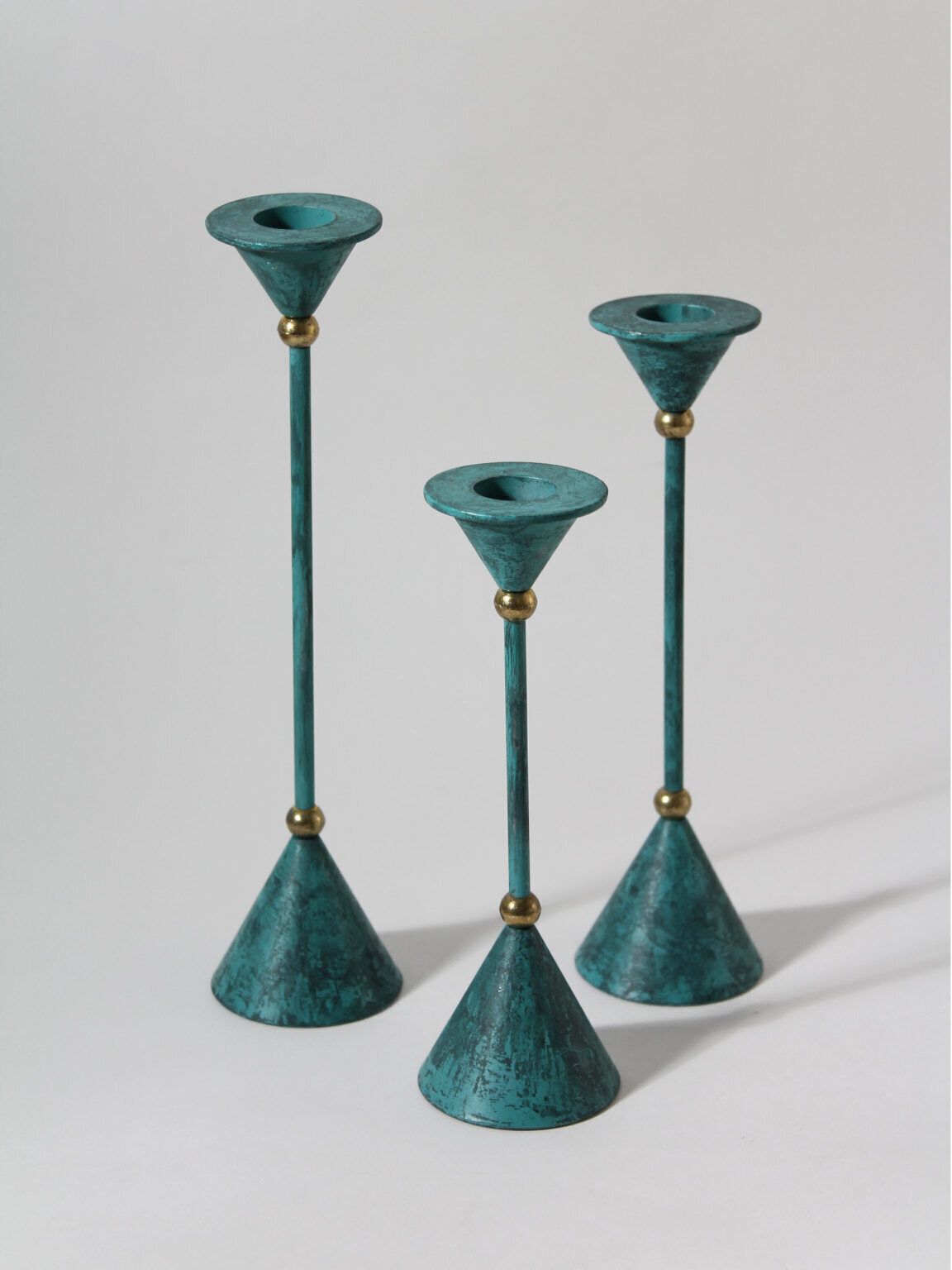 Memphis Design Metal And Brass Candle Holder Set, 1980s photo for sale