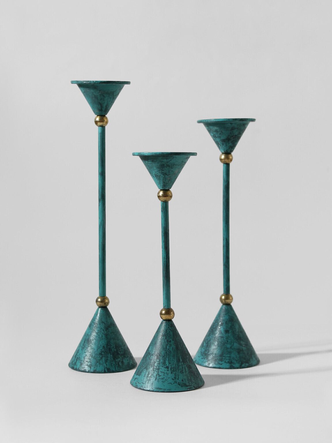 Memphis Design Metal And Brass Candle Holder Set, 1980s