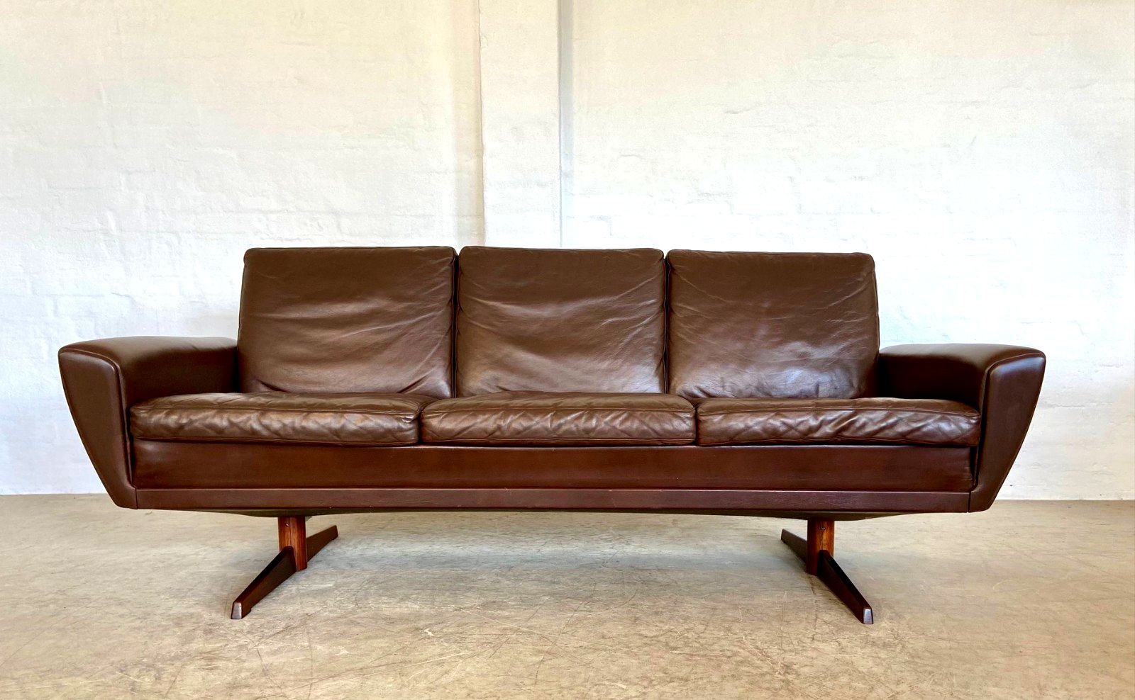 Vintage Retro Danish Mid Century G. Thams  3 Person Sofa  In Brown Leather