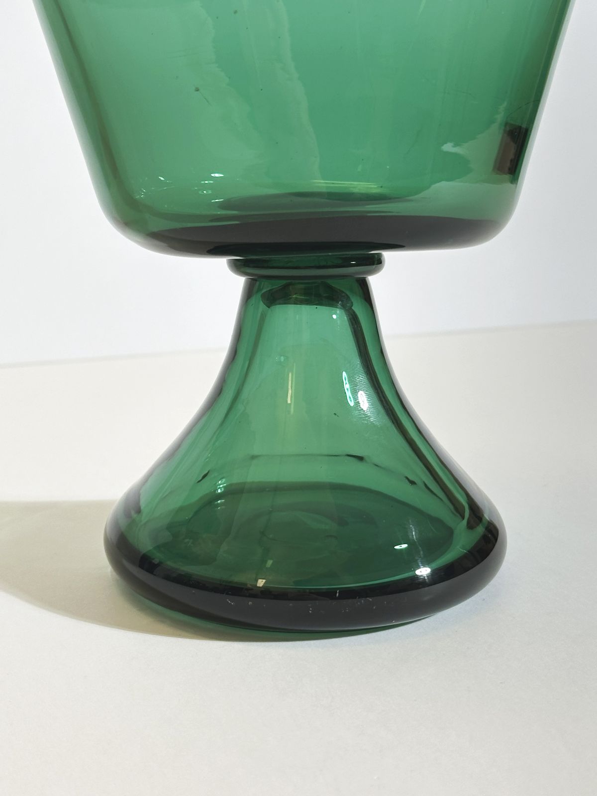 Green Glass Vase, Pedestal Form, Italian Mid Century 1960s photo 550.0