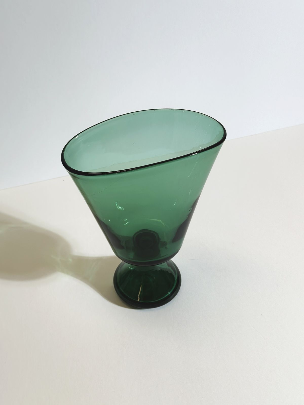 Green Glass Vase, Pedestal Form, Italian Mid Century 1960s photo vintage