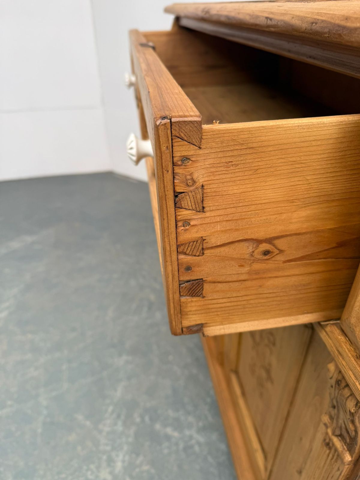 Furniture A Pretty Pine Victorian Waxed Carved Kitchen Dresser Base photo