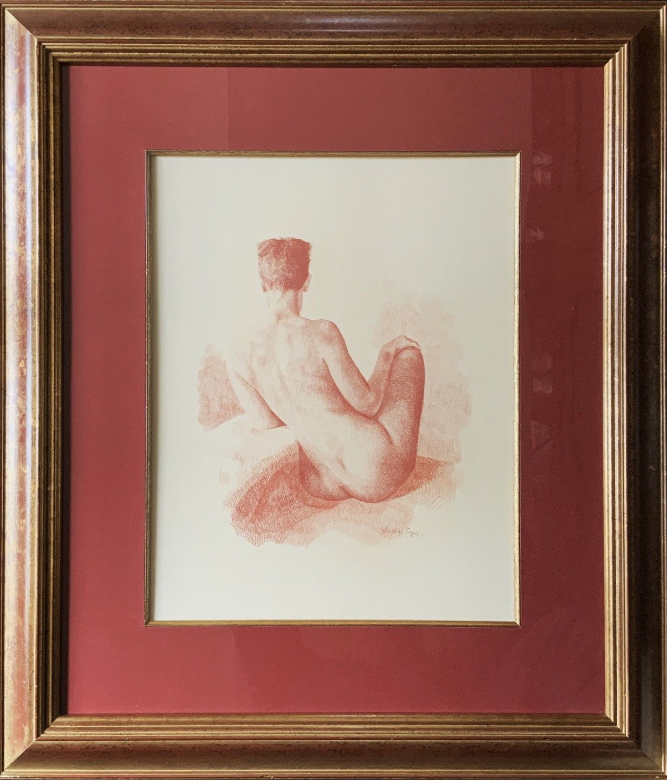 Stunning Sanguine Red Chalk Female Nude Portrait Study Signed Original