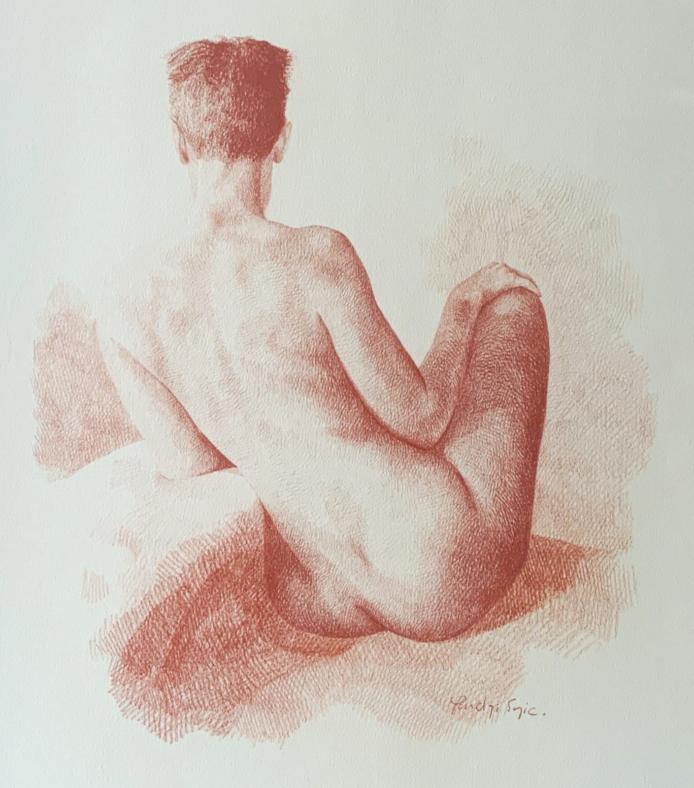 Stunning Sanguine Red Chalk Female Nude Portrait Study Signed Original photo Art
