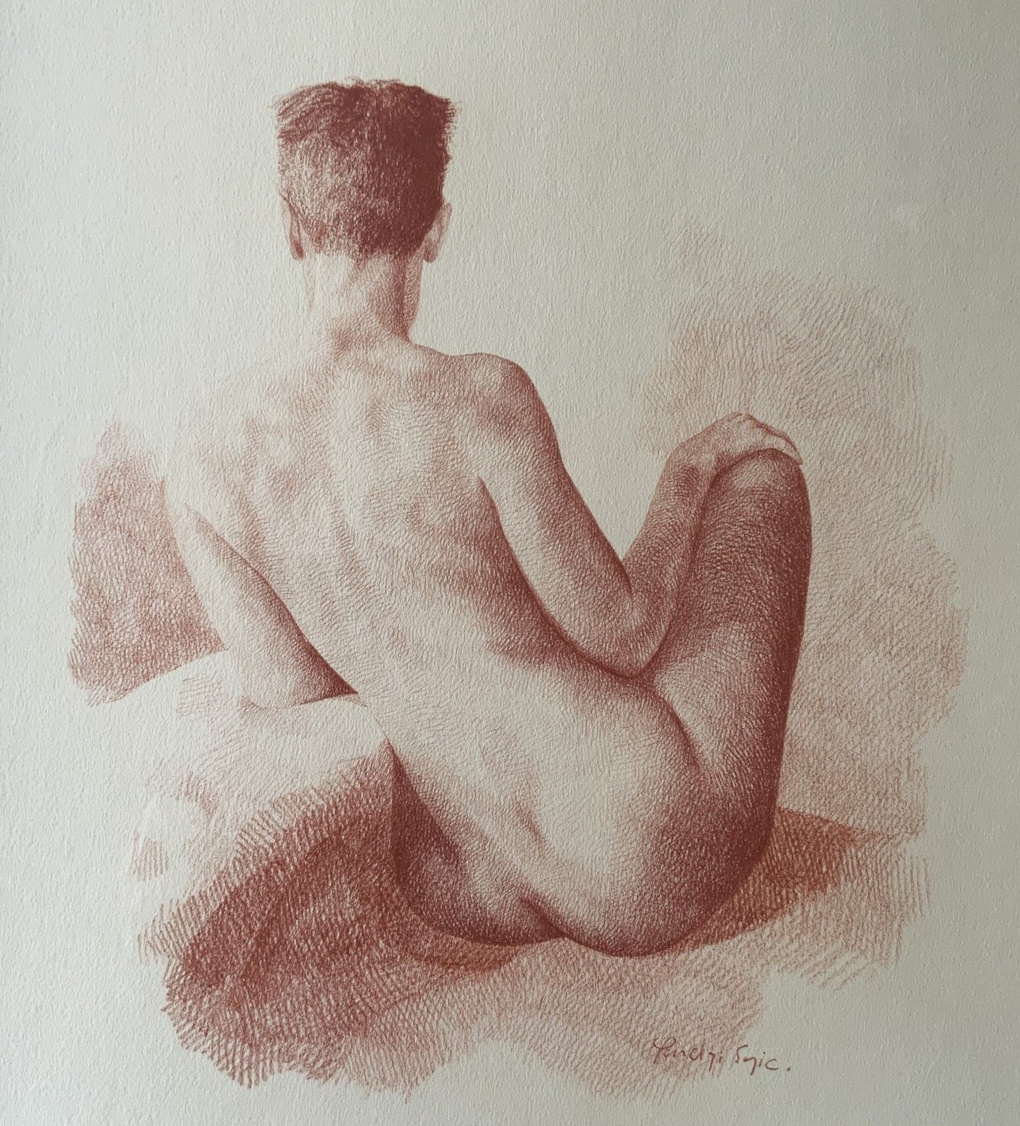 Stunning Sanguine Red Chalk Female Nude Portrait Study Signed Original photo buy
