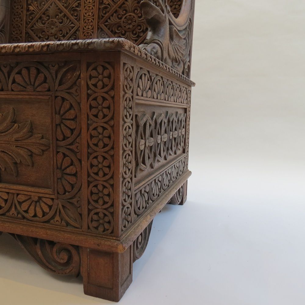Burmese Anglo Indian Gothic Revival Carved Hall Seat Chair 1880 photo Furniture