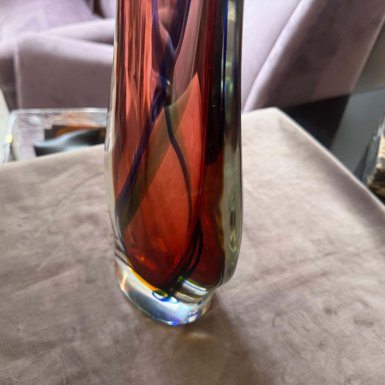 1980s Flavio Poli Modern Pink Blue And Yellow Sommerso Murano Glass Tall Vase photo buy