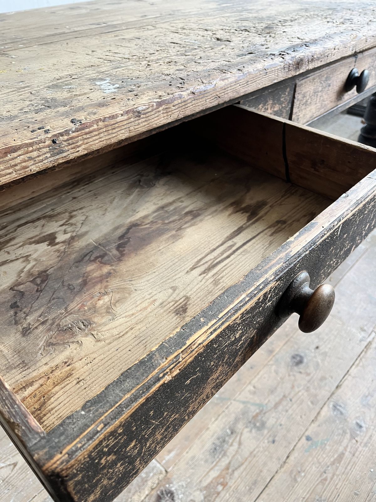 A Very Rustic Characterful Artists Studio Workshop Table photo vintage