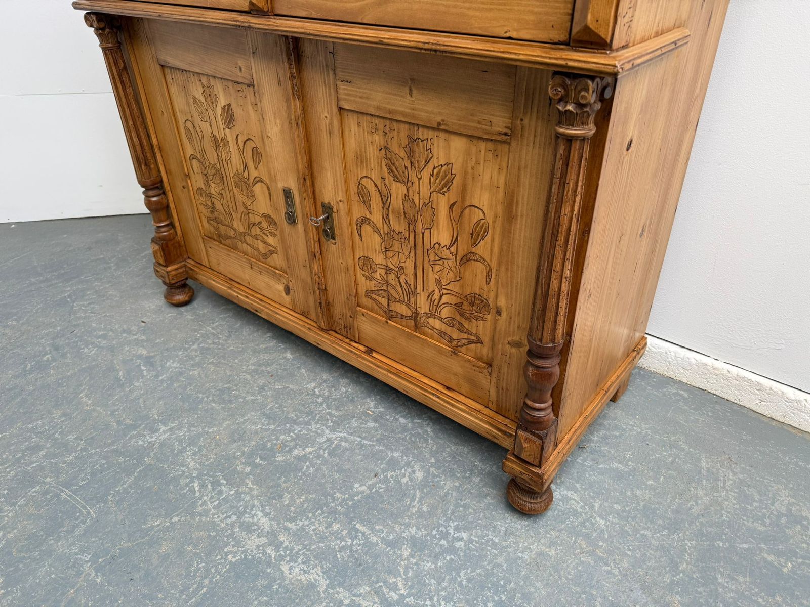 A Beautifully Carved Genuine Hungarian Floral Victorian Kitchen Dresser Base photo Furniture