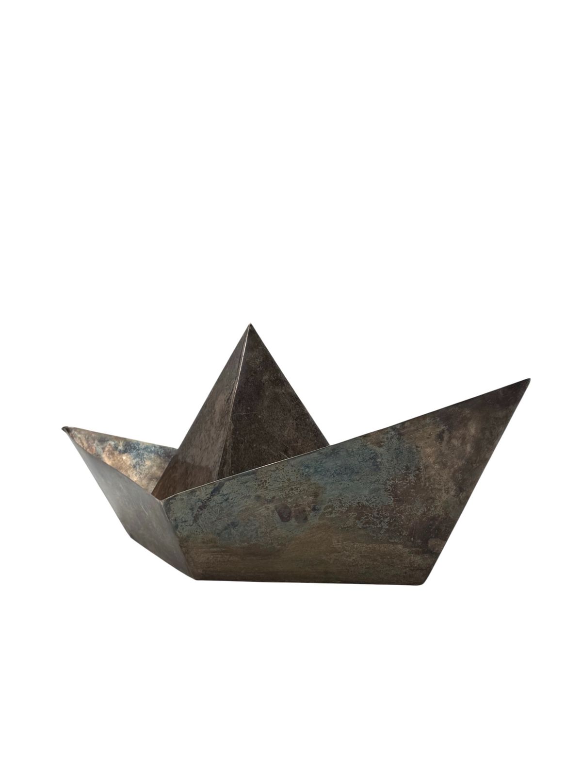 photo furniture Modern Silver Plated Paper Boat Sculpture, Paola C. By Aldo Cibic Italy 1980s
