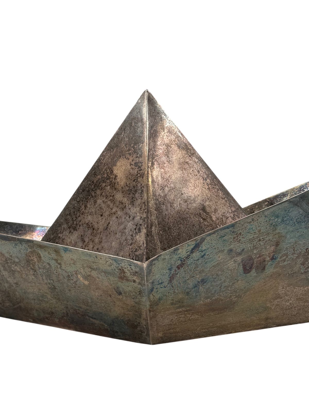 1600.0 Modern Silver Plated Paper Boat Sculpture, Paola C. By Aldo Cibic Italy 1980s photo