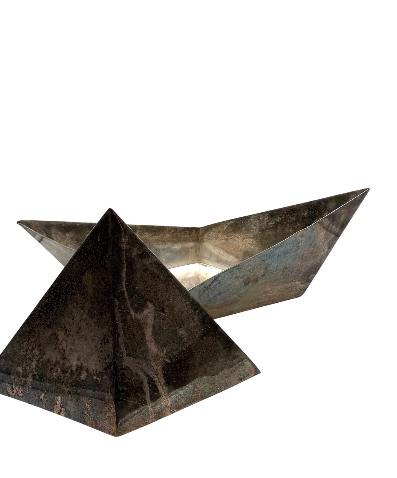 photo buy Modern Silver Plated Paper Boat Sculpture, Paola C. By Aldo Cibic Italy 1980s