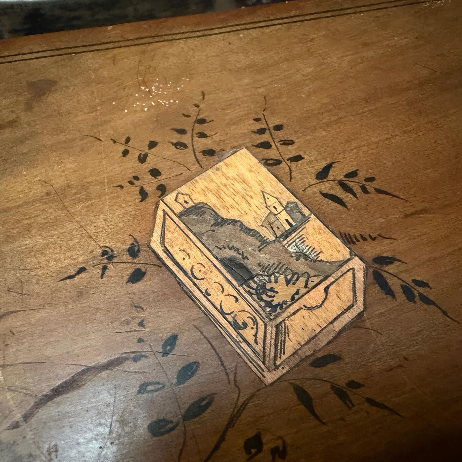 Home Decor 1920s Art Deco Inlaid Fruit Wood Cigar Box Form Sorrento Italy photo