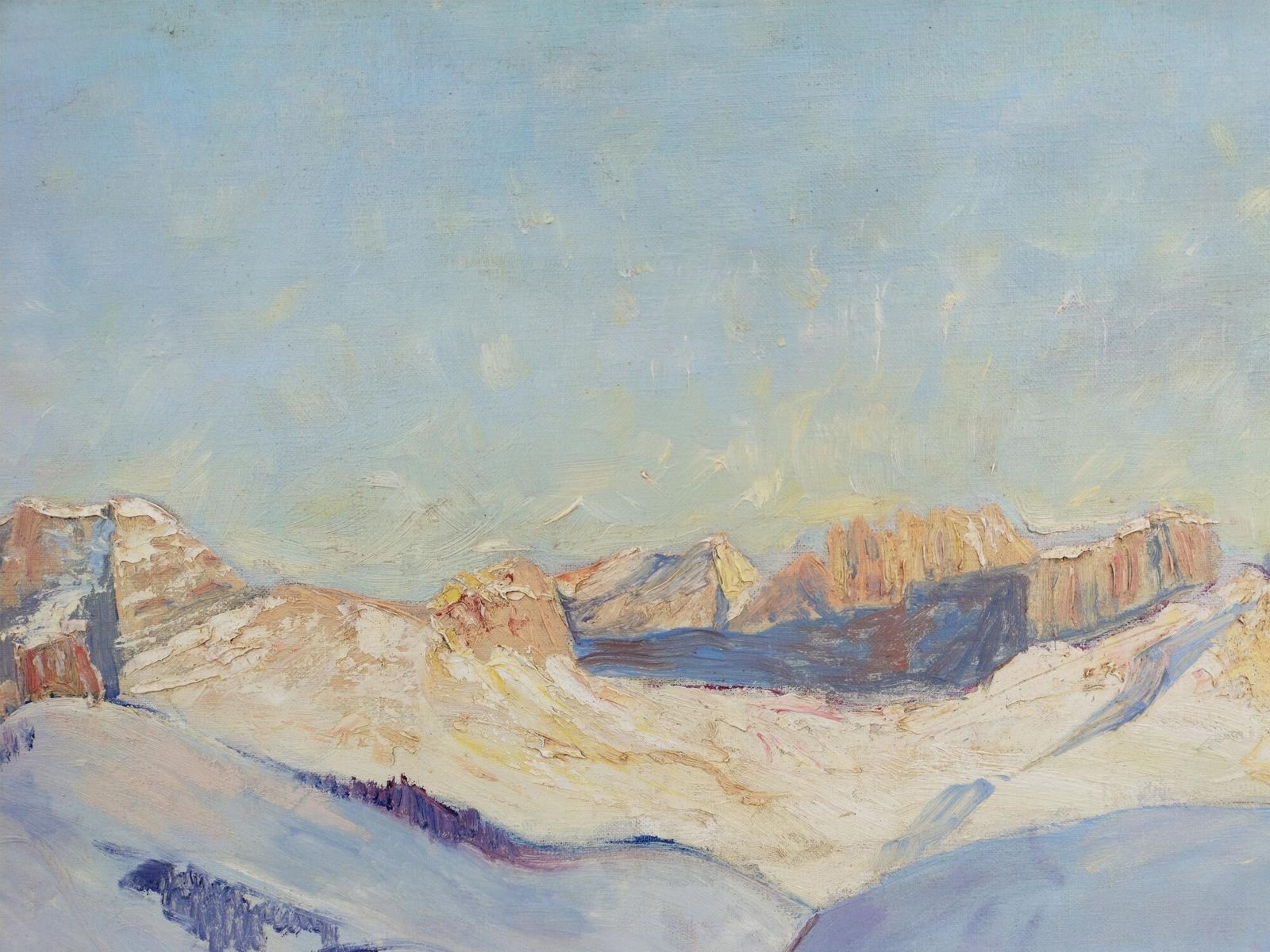 Antique Painting "Sunset Over The Dolomites – Emil Donat" photo vinterior