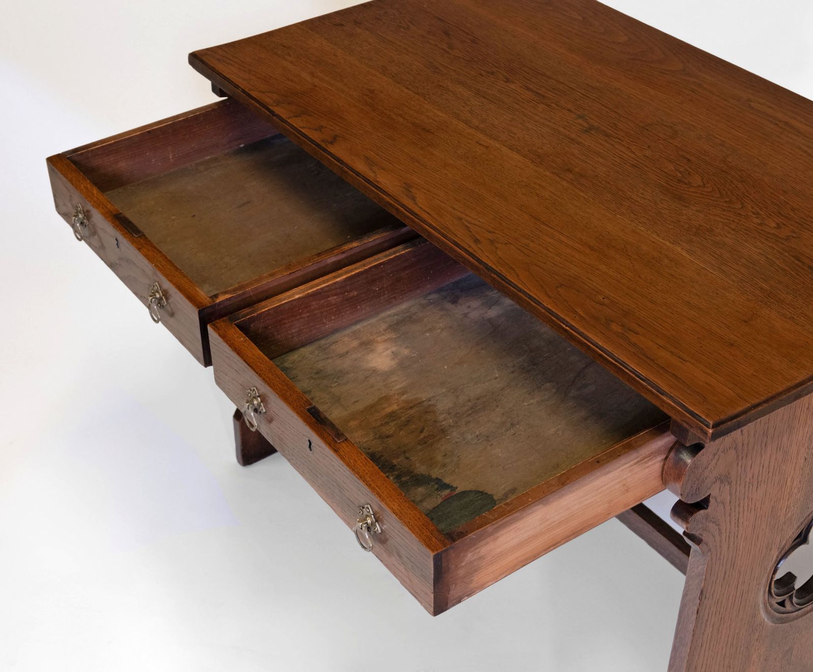 1390.0 Late 19th Century Gothic Revival Oak Two Drawer Desk Writing Table photo