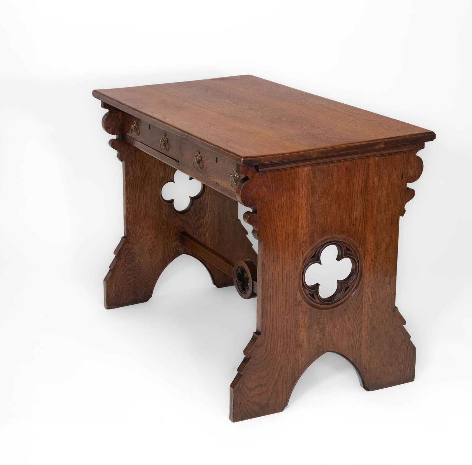 Late 19th Century Gothic Revival Oak Two Drawer Desk Writing Table photo vinterior